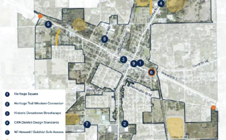 A map of potential projects identified in the draft Live Oak Community Redevelopment Agency plan update. (COURTESY)