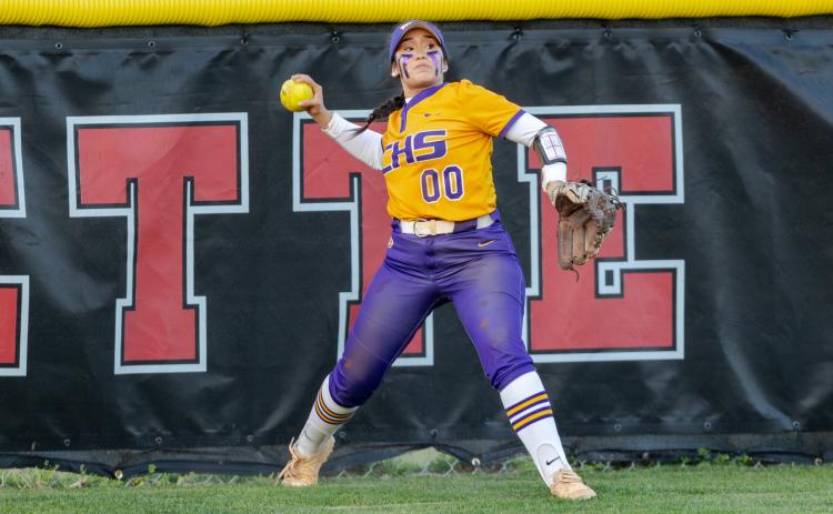 Columbia center fielder Luisa Taylor makes the play on a deep fly ball against Lafayette on March 13. (JACK HOWDESHELL/Lake City Reporter)
