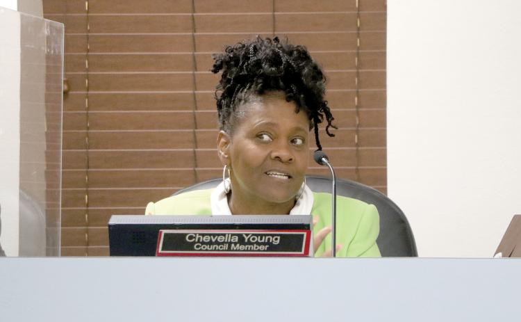 Lake City Councilwoman Chevella Young is hoping City Attorney Clay Martin and City Manager Don Rosenthal can come back at a future meeting with a more robust ordinance to deal with street closures during public events. (MORGAN MCMULLEN/Lake City Reporter)