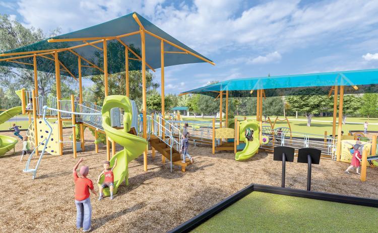 A rendering shows the potential design and layout of future playground equipment at Youngs Park. The Lake City Council discussed the possibility of new equipment at Monday’s city council meeting. (COURTESY)