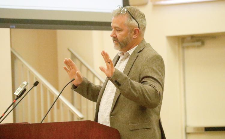 Adams Sanitation CEO Tim Bolduc told the Columbia County Commission on Thursday that his company was fine with the contract giving the county permission to audit fees paid by Adams to verify the franchise fees. (JAMIE WACHTER/Lake City Reporter)