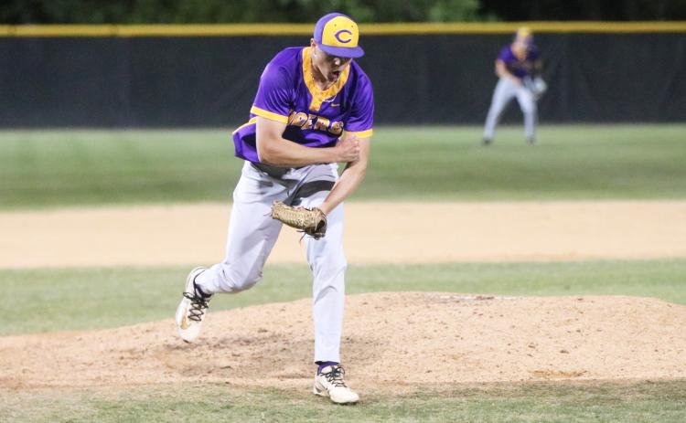 Columbia pitcher Tison McCray celebrates after getting out of an inning during the District 3-5A championship against Fleming Island on April 16. (JORDAN KROEGER/Lake City Reporter)