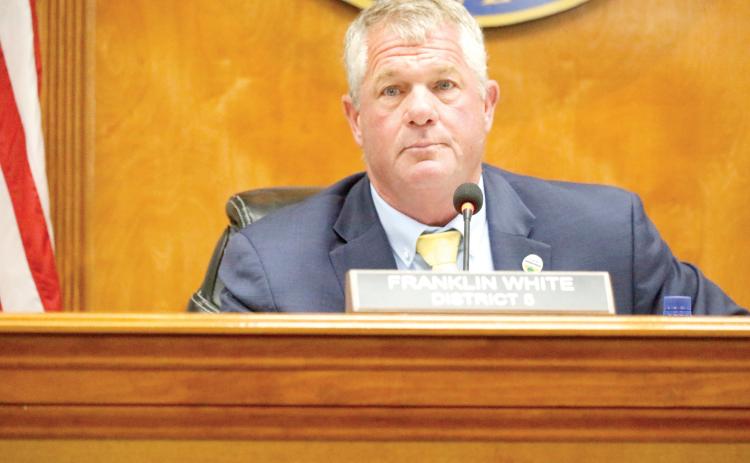 Suwannee County Commission Chairman Franklin White said he was frustrated by the fact the North Florida Water Utilities Authority didn’t discuss Columbia County’s sewer plant before it was sold. The Suwannee board, though, still unanimously voted to continue supporting the joint utility group. (JAMIE WACHTER/Lake City Reporter)