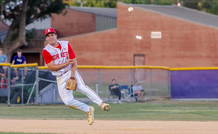 Lafayette shortstop Trevor Byrd makes a throw to first base against Union County during the District 6-R championship on April 16. (JACK HOWDESHELL/Lake City Reporter)