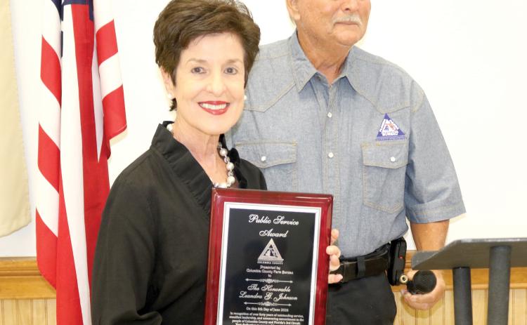 Retired Third Judicial Circuit Court Judge Leandra Johnson was recognized Monday night by the Columbia County Farm Bureau. The Farm Bureau named Johnson its 2026 Public Service Award winner at its annual public officials dinner. (TONY BRITT/Lake City Reporter)