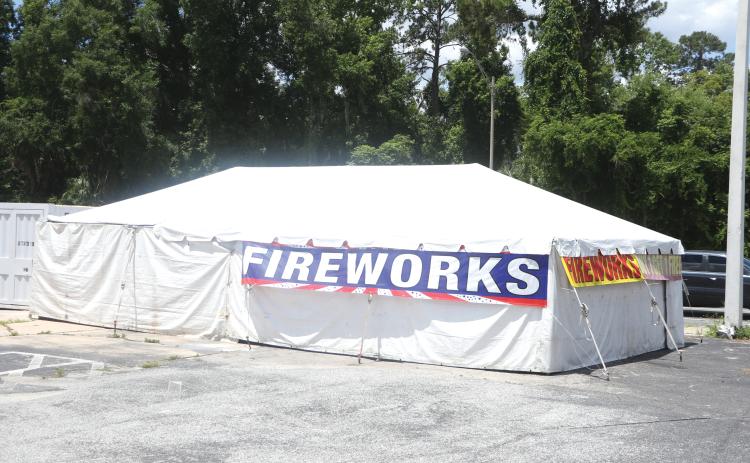 Fireworks tents, such as the one on the corner of SW Main Boulevard and SW Baya Drive, are open for business after Columbia County recently lifted its burn ban. (MORGAN MCMULLEN/Lake City Reporter)