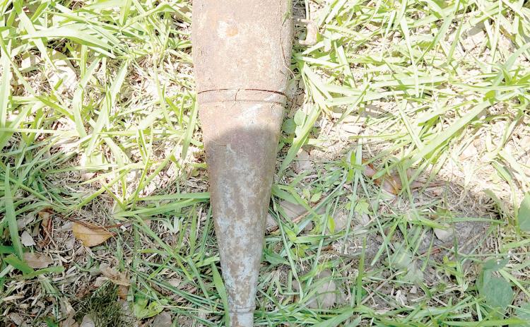 Live Oak Police Chief Keith Davis said while he was ‘99% sure’ the suspicious device found Tuesday in a backyard in Live Oak was a training round, officers called the Alachua County Sheriff’s Office Bomb Squad due to ‘that 1% chance.’ The Bomb Squad responded and secured the device. (COURTESY LIVE OAK POLICE DEPARTMENT)