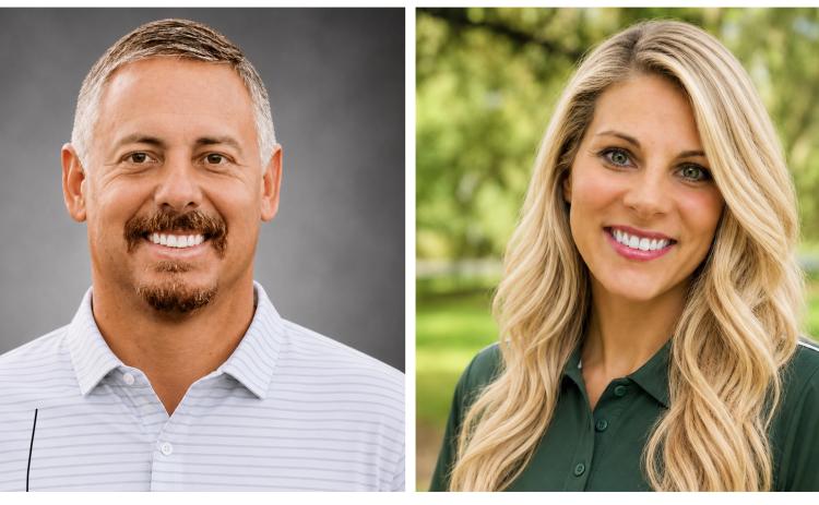 C.J. Proveax (left) has been hired as the men’s golf coach at Florida Gateway College, while Laura Kinsel (right) has been chosen to lead the women’s volleyball team. (COURTESY)