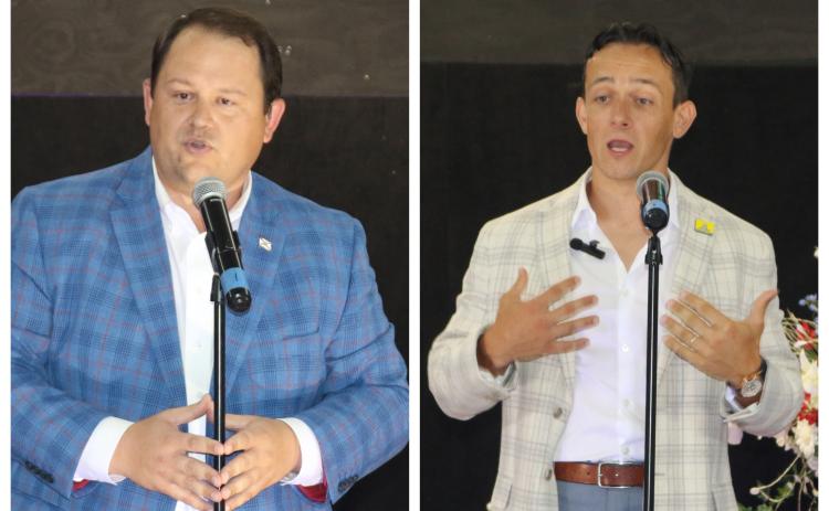 Chase Brannan (left) and Marshall Rawson, Republican candidates for the District 10 state representative seat, spoke during a forum Thursday outlaying their priorities. (Photos by TONY BRITT/Lake City Reporter)