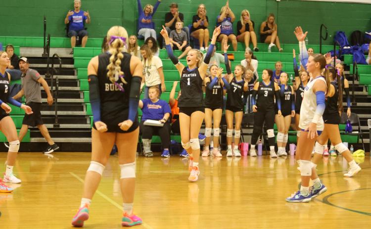 Branford celebrates after a point against Suwannee on Aug. 18. (PAUL BUCHANAN/Lake City Reporter)