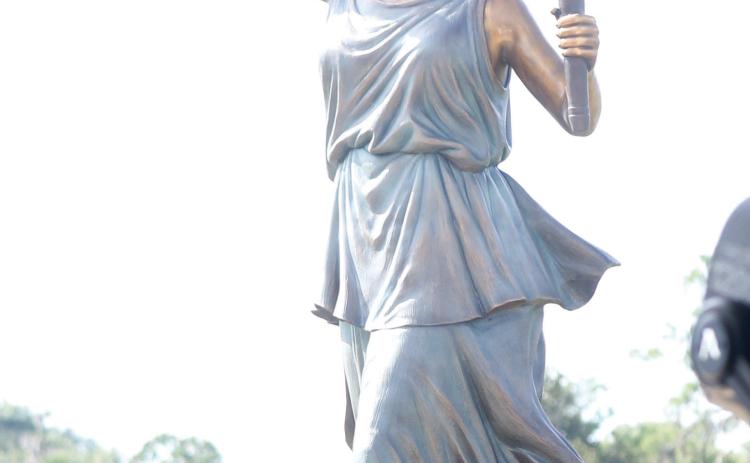 The statue of Lady Columbia in downtown Lake City that was unveiled in late August by Gov. Ron DeSantis as part of the state’s celebration of 250 years of American independence. (TONY BRITT/Lake City Reporter)