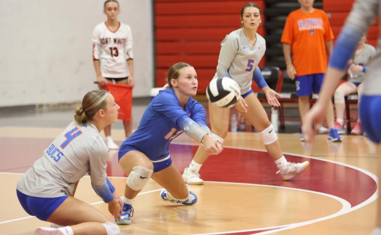 Branford libero Ava Alcorn defends a shot against Fort White on Sept. 22. (PAUL BUCHANAN/Lake City Reporter)