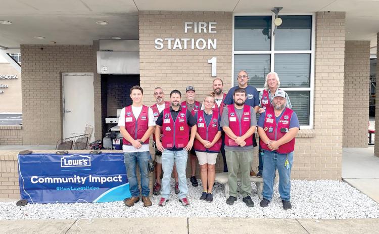 Local Lowe’s employees helped remodel the Lake City Fire Station 1 on Monday through a Red Vest Volunteer Day. The downtown station is getting a remodel thanks to a $50,000 Lowe’s grant. (COURTESY LAKE CITY FIRE DEPARTMENT)