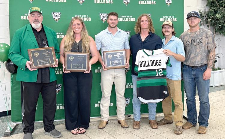 Tim Morrison, Jordan Roberts and members of the 2019 baseball team were inducted into the Suwannee Hall of Fame last Thursday. (JAMIE WACHTER/Lake City Reporter)