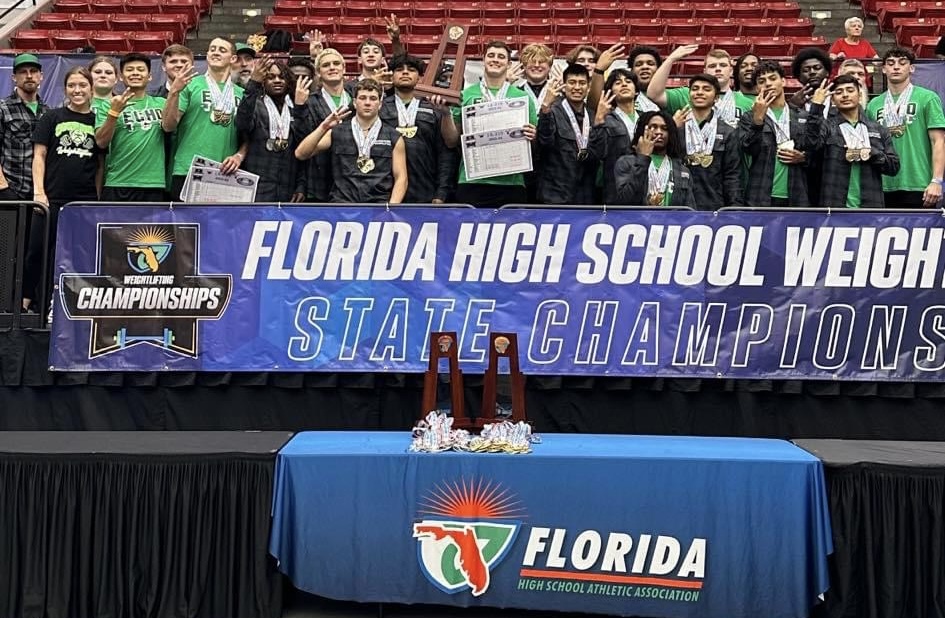 Suwannee’s boys weightlifting team won the Class 1A state titles in traditional and Olympic on Saturday. (COURTESY)
