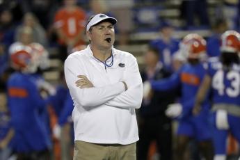 Florida coach Dan Mullen was not happy with his team's first-half performance against UT Martin. (ASSOCIATED PRESS/JOHN RAOUX) 