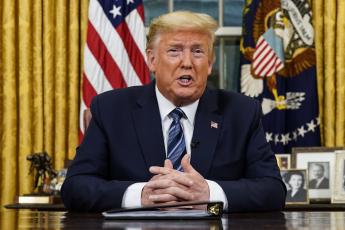 President Donald Trump speaks in an address to the nation from the Oval Office at the White House about the coronavirus Wednesday in Washington. (AP PHOTO)