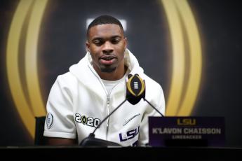 LSU defensive end K’Lavon Chaisson attends media day ahead of the College Football Playoff National Championship on Jan. 11, in New Orleans. Chaisson was selected by the Jacksonville Jaguars in the first round of the NFL draft. (CHRIS GRAYTHEN/Getty Images/TNS)