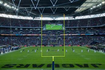 Jacksonville Jaguars and the Indianapolis Colts play in the NFL International Series at Wembley Stadium on Oct. 2, 2019, in London. (BOB MARTIN/NFL via TNS)