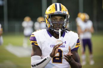 Columbia receiver Jaden Williams warms up before a game against Wakulla on Oct. 23. Williams decommitted from Western Michigan on Tuesday. (BRENT KUYKENDALL/Lake City Reporter)