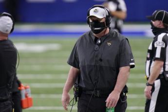 Jacksonville Jaguars head coach Doug Marrone watches during the first half of a game against the Indianapolis Colts on Sunday in Indianapolis. (AJ MAST/Associated Press)