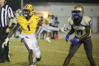 Columbia’s Shyheim Brown drops into coverage against Daytona Beach Mainland during the Region 1-6A semifinals last season. (BRENT KUYKENDALL/Lake City Reporter)