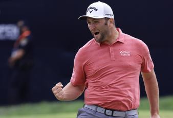 Jon Rahm celebrates making a putt for birdie on the 18th green during the final round of the 2021 U.S. Open at Torrey Pines Golf Course on Sunday in San Diego, Calif. (SEAN M. HAFFEY/Getty Images/TNS)