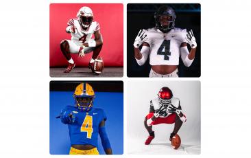 Columbia receiver Marcus Peterson tweeted out the four photos above Tuesday night to announce he was committing to a college on Sunday. Peterson is pictured on his four visits this month to Florida State (top left), UCF (top right), Pittsburgh (bottom left) and Cincinnati (bottom right). (COURTESY PHOTOS)