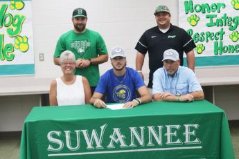 Suwannee baseball player Hunter Corbin signed his letter of intent with Trinity Baptist College on Thursday. (JAMIE WACHTER/Lake City Reporter)