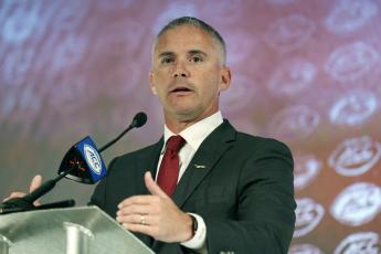 Florida State head coach Mike Norvell speaks during ACC media days on July 22 in Charlotte, N.C. (AP FILE)