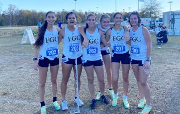 Florida Gateway College women’s cross country placed 11th at the NJCAA Division II National Championships on Saturday. Pictured is the team from left: Kyla Desmartin, Merlin Leal, Savana Thomas, Ariel Anderson, Kayla Desmartin and Fallon Flynn. (COURTESY)