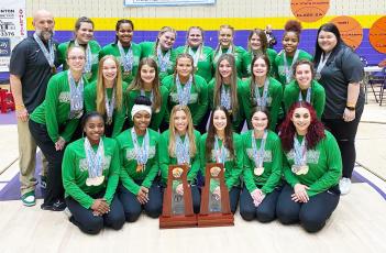 Suwannee’s girls weightlifting team won the state title in the snatch and finished runner-up in the traditional at the Class 1A state meet on Saturday at Port Saint Joe High School. (COURTESY)