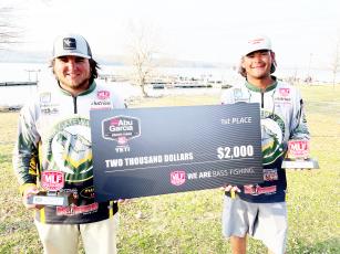 Jackson Wisher (left) and Seth Slanker (right) won the the MLF Abu Garcia College Fishing tournament Presented by YETI event on Lake Guntersville on Friday. (COURTESY)