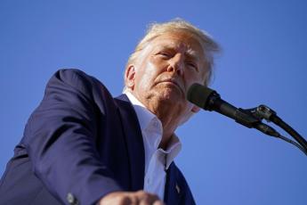 Former President Donald Trump speaks at a campaign rally at Waco Regional Airport, Saturday, March 25, 2023, in Waco, Texas. (EVAN VUCCI/Associated Press)