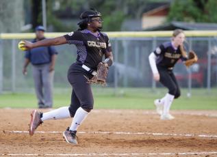 Columbia pitcher Zoryana Hughes sets to pitch against Gainesville on Wednesday night. (BRENT KUYKENDALL/Lake City Reporter)