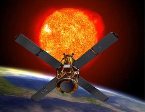 This illustration provided by NASA depicts the RHESSI (Reuven Ramaty High Energy Solar Spectroscopic Imager) solar observation satellite. The defunct science satellite will plummet through the atmosphere Wednesday night, according to NASA and the Defense Department. Experts tracking the spacecraft say chances are low it will pose any danger. (NASA VIA AP)
