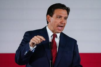 Florida Gov. Ron DeSantis, speaking during an event in Smyrna, Georgia, on March 30, is expected to announce his presidential bid Wednesday in a Twitter Spaces event with Elon Musk, according to the Associated Press. (ELIJAH NOUVELAGE/AFP via Getty Images/TNS)