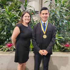 Lafayette eighth-grader Fhelix Hernandez, pictured with LHS FBLA Advisor Toni Sherrell, finished second at the FBLA National Conference in the ‘Running an Effective Meeting’ test. (COURTESY)