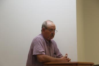 Lafayette County Public Works Director Scott Sadler discusses his department’s budgetary needs with the County Commission during a workshop Tuesday. (MORGAN MCMULLEN/Lake City Reporter)