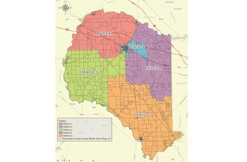 Suwannee County will consider four alternatives for its district maps at a workshop today. The current districts have a population spread of 67 percentage points from District 5 (largest) to District 2 (smallest). The county last went through redistricting in 1993. (COURTESY)