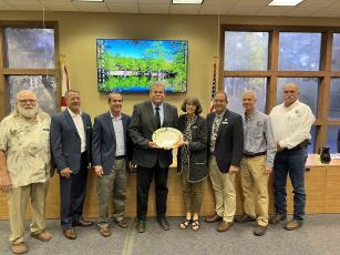 Suwannee River Water Management District Executive Director Hugh Thomas was inducted into the National Association of Conservation Districts Southeast Region Conservation Hall of Fame on Monday. He was recognized by the district’s Governing Board on Tuesday for this accolade. (COURTESY SRWMD)