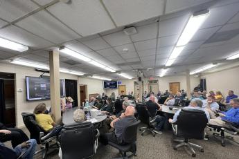 Suwannee County and City of Live Oak officials meet in the Emergency Operations Center on Monday to discuss preparations for Tropical Storm Idalia. (COURTESY LIVE OAK FIRE DEPARTMENT)
