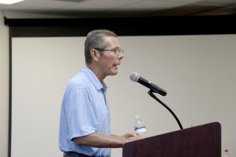 George Hudson, a resident along Lake Montgomery, addressed concerns about the project to place a new pier on the lake with the Lake City Council at Monday's meeting. (MORGAN MCMULLEN/Lake City Reporter)