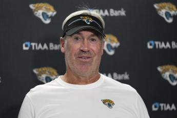 Jacksonville Jaguars head coach Doug Pederson talks after Saturday's preseason game against the Detroit Lions in Detroit. (PAUL SANCYA/Associated Press)