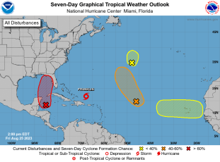 A weather disturbance in the Caribbean Sea is expected to develop in the coming days and could impact Florida next week. (NATIONAL HURRICANE CENTER)