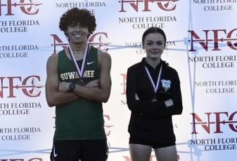 Suwannee runners Morgan Mobley (left) and Ryleigh Hermanson (right) set new school records at the North Florida Classic on Saturday. (COURTESY)