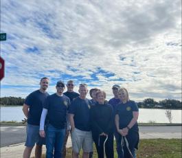 The Rotary Club of Lake City Downtown held a Lake DeSoto cleanup day Saturday. Among the people helping with the cleanup were Noah Walker (from left), Steven Khachigan, Robert Getzan, Bill Sanders, Dave Cobb, Anita Sanders, Darrel Mathis and Deonna Willis. (COURTESY)