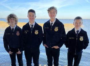 The Lake City Middle School FFA Tool Identification team, which consisted of members Rylan Moses, Brad Shanaway, Dalton Minton and Landon Harper, recently won the state championship in the event, the program’s first state title. (COURTESY)