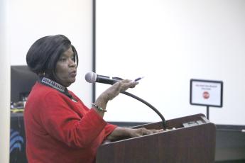Rev. Dr. Pamela Green shares her thoughts on the Mariah Fund during Monday’s Lake City Council workshop held to hear public input on the $200,000 in funds meant to go toward gun violence prevention programs. (MORGAN MCMULLEN/Lake City Reporter)