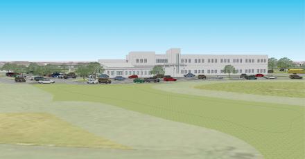 A conceptial rendering of the new Niblack Elementary School from Zyscovich Architects Inc. as seen from Bascom Norris Drive. The new school, which is expected to open in August 2025, would be a two-story building. (COURTESY COLUMBIA COUNTY SCHOOL DISTRICT)